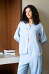 Women summer pajama set Light Blue buttoned shirt + Pants